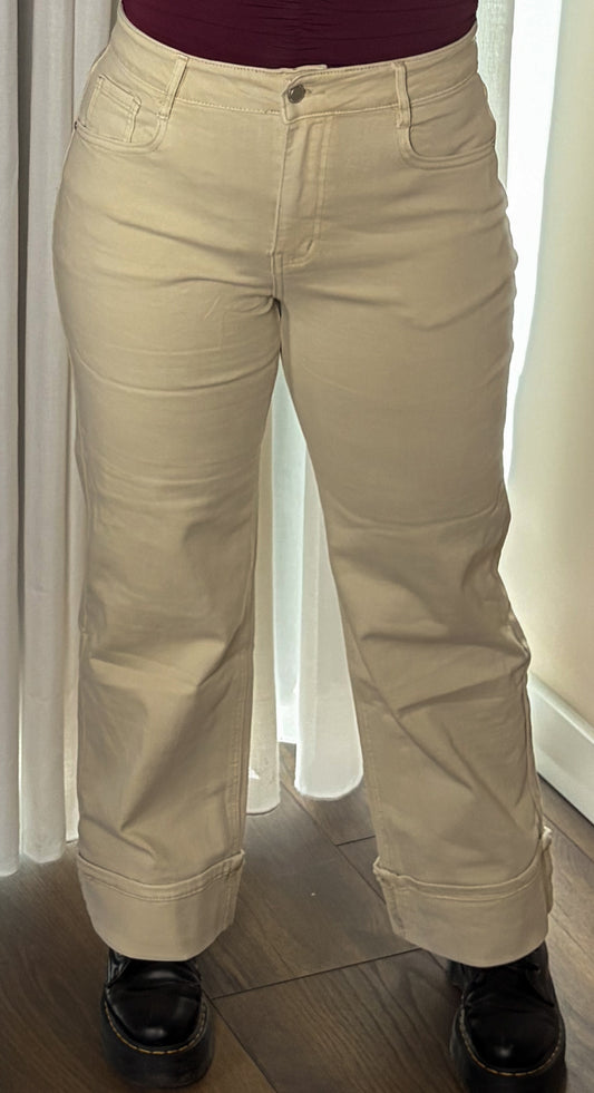 Cream folded wide leg