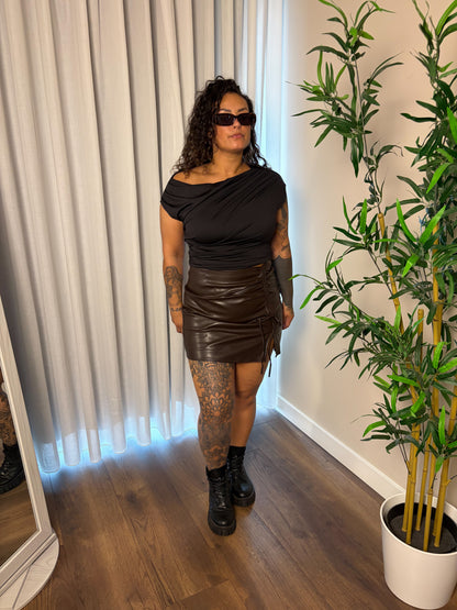 60 Lace up leather look skirt