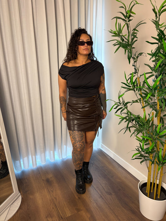 60 Lace up leather look skirt