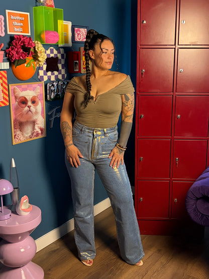 Glitter jeans high waist wide leg