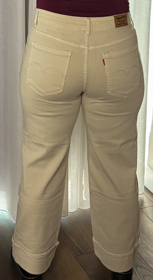 Cream folded wide leg